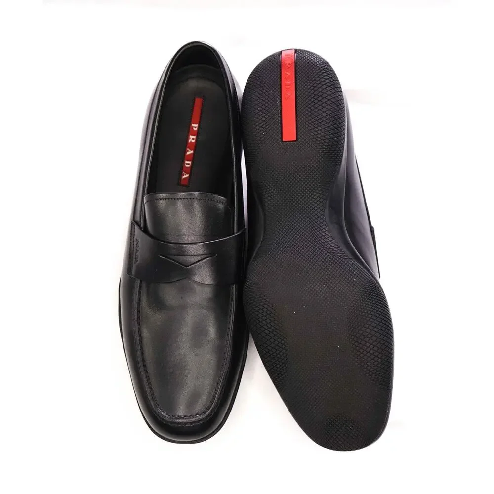 $950 PRADA LINEA ROSSA - Black Leather Penny Loafers - US 11 (UK10)